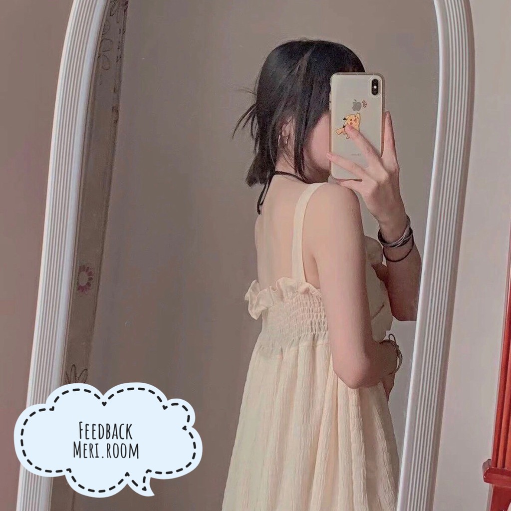 (SẴN) Đầm kem suông hai dây thắt nơ tiểu thư, váy đi biển dạo phố hai lớp Lily Dress