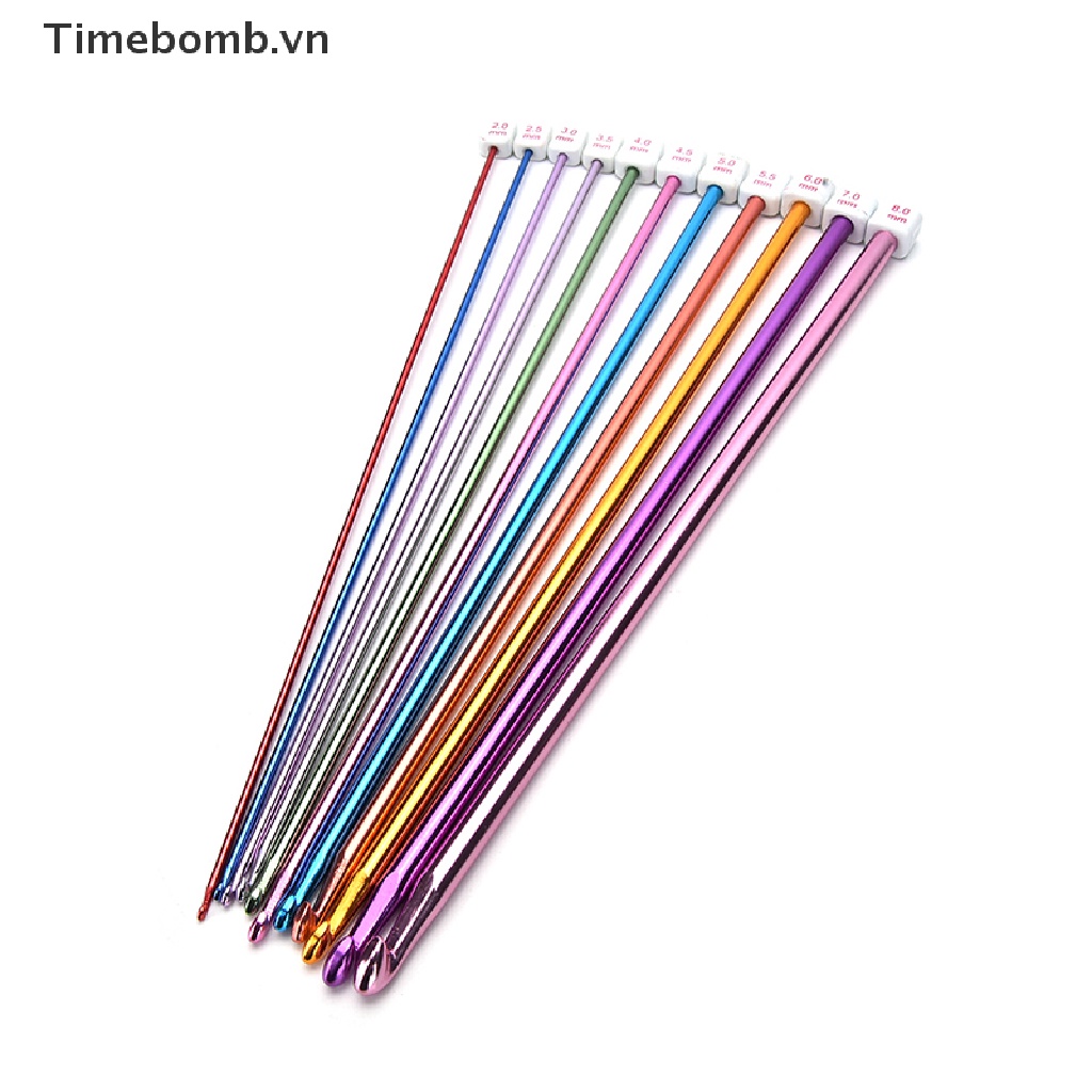 Set 11 kim móc len tunisian / afghan bằng nhôm nhiều màu sắc 10.6&quot; 2-8mm