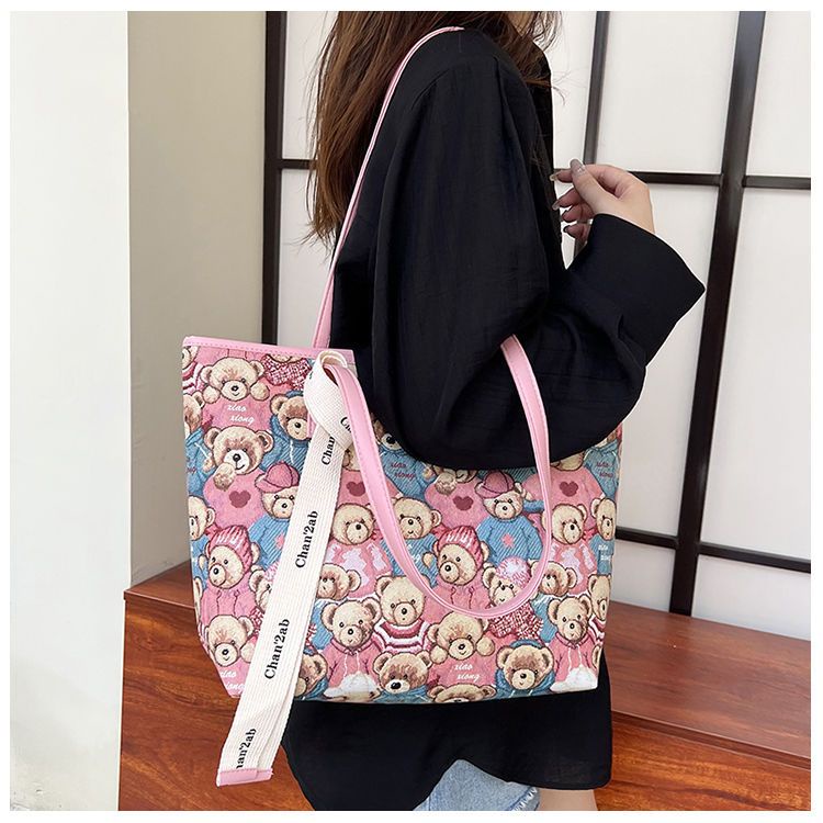 Túi tote Đeo Vai / Xách Tay Cỡ Lớn Hình Gấu Hồng Dễ Thương Thời Trang Mùa Hè Cho Nữ
