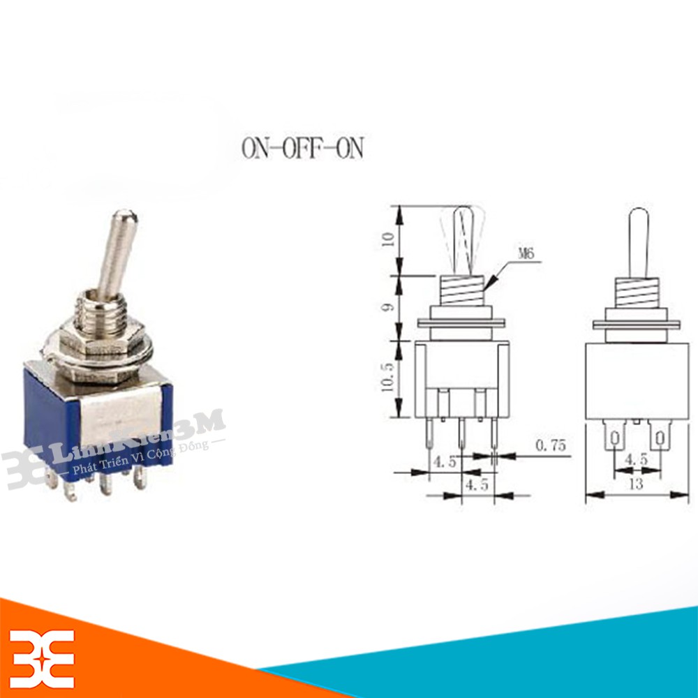 Công tắc gạt 6 chân 3 vị trí MTS 203 3A/250V 6A/125V