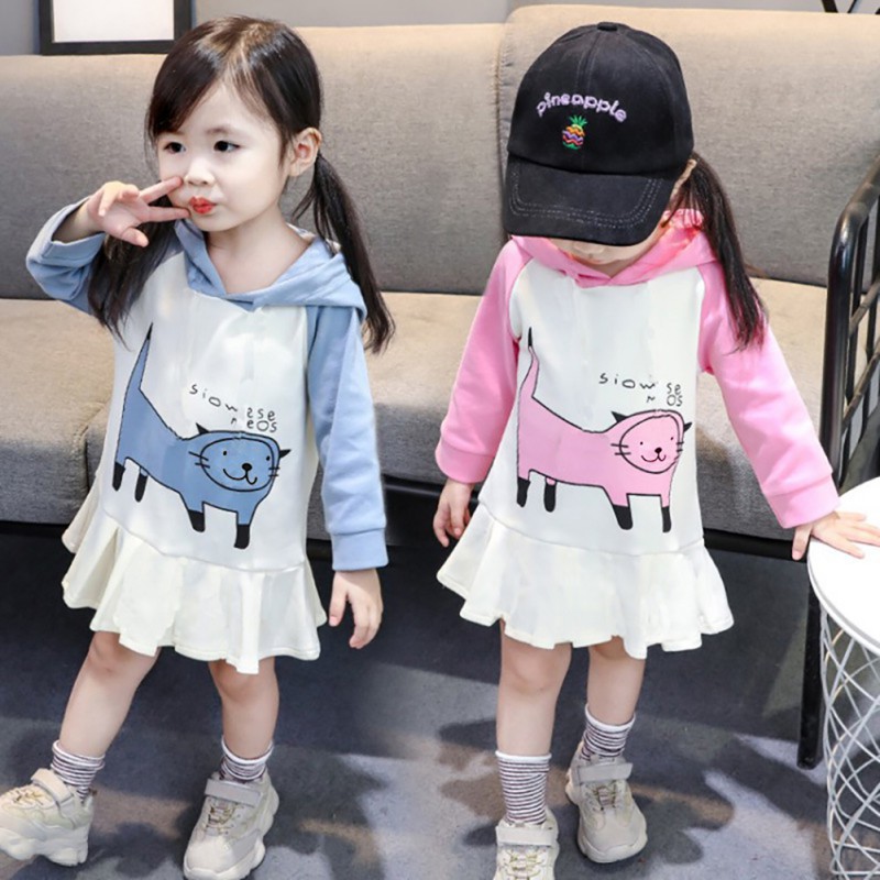 Đầm hoodie dài tay dễ thương cho bé gái