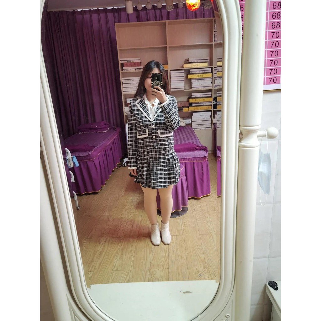 ORDER♥️Set Dạ Kẻ Cổ Vest Chân Xoè(ảnh thật)Size S-&gt;XL