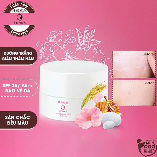 Kem Dưỡng Trắng Da, Giảm Thâm Nám Ban Ngày Senka White Beauty Glow UV Cream SPF 25+/ PA++ 50g