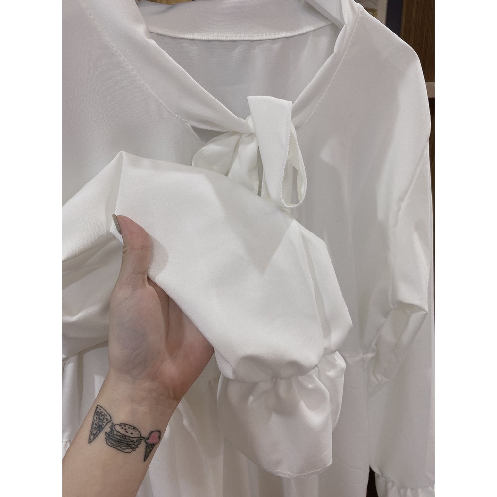 [SIÊU XINH] Váy babydoll nữ dài tay buộc nơ cổ dáng suông phom rộng cực xinh (Sỉ từ 5sp bất kì) | BigBuy360 - bigbuy360.vn