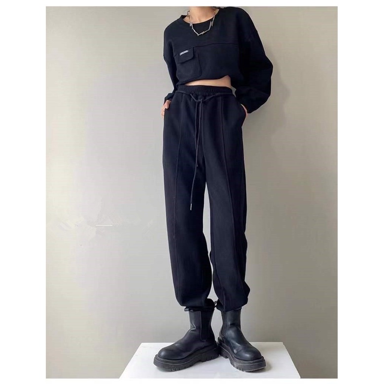 Quần jogger dây buộc RUBY Chât bo tăm dầy nặng đẹp, không xù, 2 màu Đen, Xám, mặc được 2 kiểu