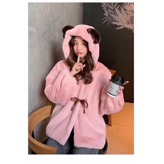 Áo Khoác Lông  nơ Tai Gấu Thắt Nơ  2 Màu  dưới 63kg - Áo Khoác Nữ Lót Lụa G087 | BigBuy360 - bigbuy360.vn