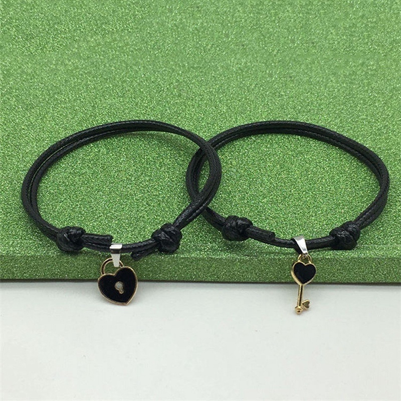 Vòng Tay Cặp Bện Dây Mặt Hình Chìa Khóa Và Ổ Khóa Trái Tim Bằng Hợp Kim Hình Cho Cặp Đôi