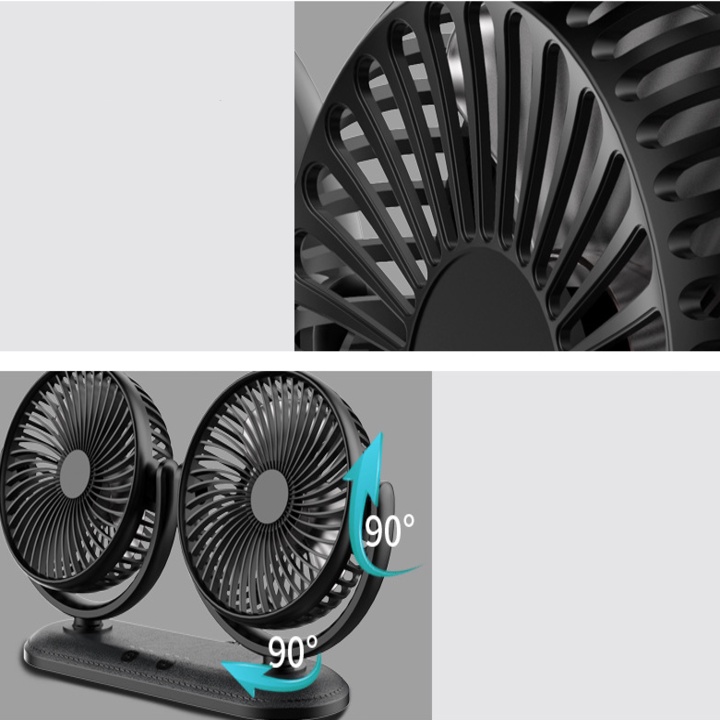 Quạt đôi xoay 360 độ, sử dùng trên ô tô, bàn làm việc, công suất 12W, 5V/2A, Dual headed car fan 12V Interior Car Coolin