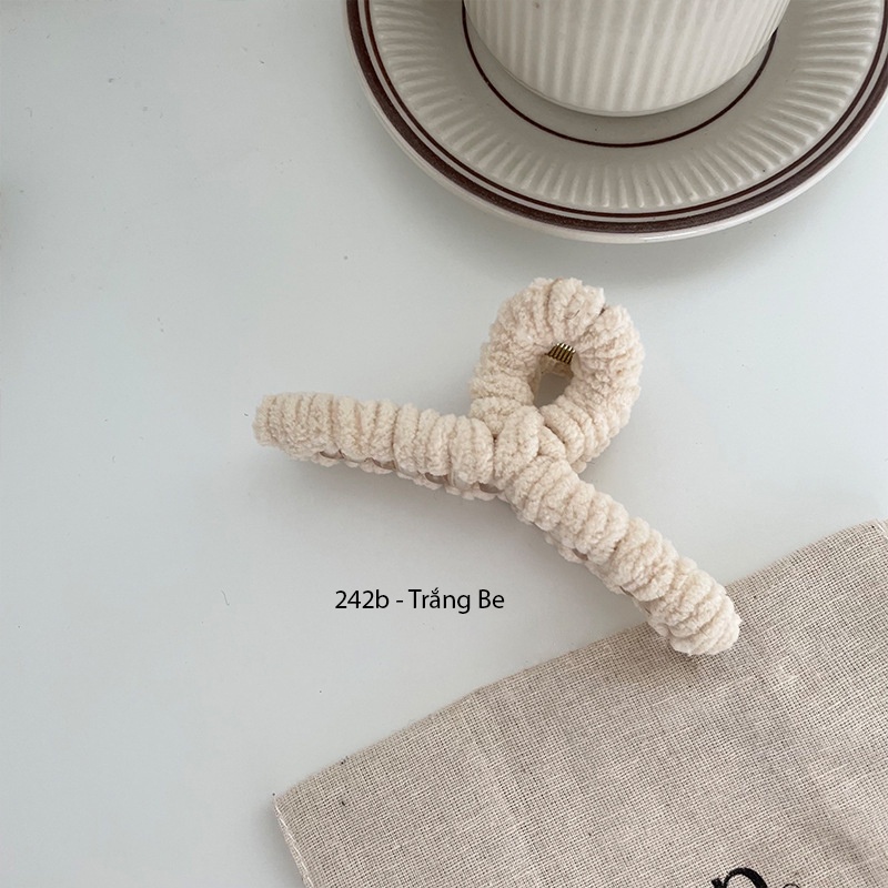 (0242) Kẹp Tóc Chéo Vải Nỉ Đơn Giản Phong Cách Vintage Hàn Quốc