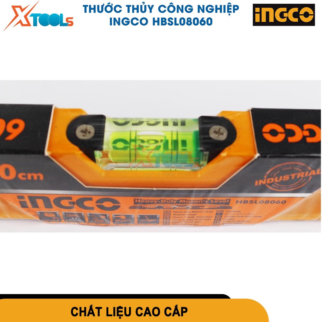 Thước Thủy Công Nghiệp 60cm INGCO HBSL08060 Độ chính xác 0.5mm/m dùng để đo độ nghiêng, góc nghiêng [CHÍNH HÃNG][XTOOLS]