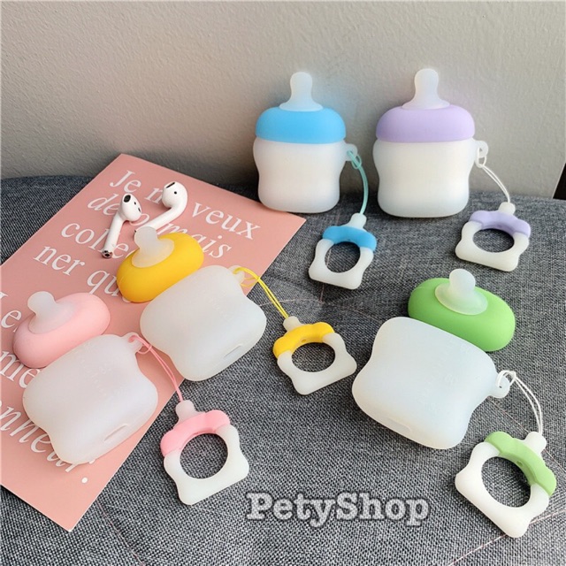 HỘP BỌC AIRPODS BÌNH SỮA KÈM MÓC CÙNG HÌNH