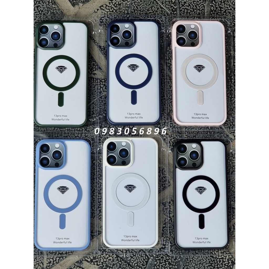 Ốp lưng trong viền màu hỗ trợ sạc Magsafe  ích & mờ dành cho IPhone 13 Promax | 13 | 13 Pro