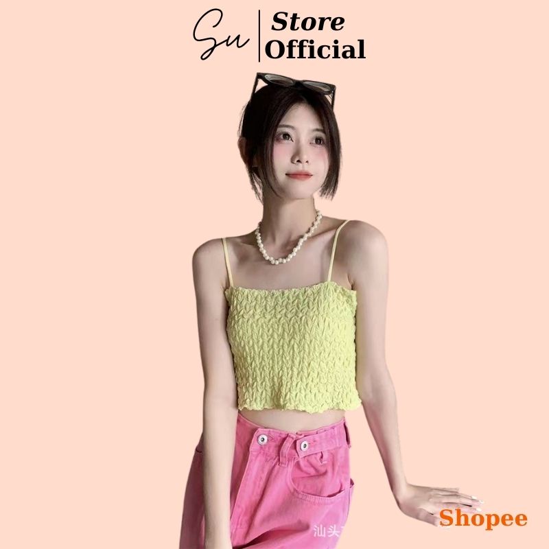 Áo Lót Nữ 2 Dây Nhún Có Mút Ngực SU Official, Áo 2 Dây Cotton Dáng Dài Mút Mỏng 32081