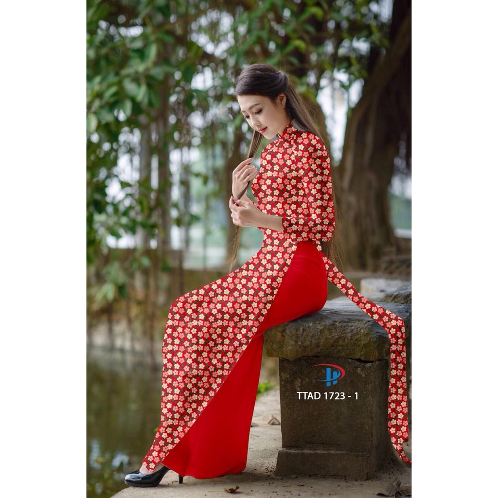 ÁO DÀI LỤA IN HOA CỔ CAO SANG TRỌNG