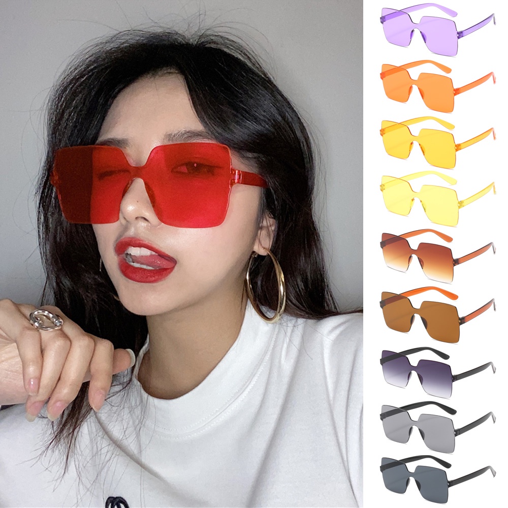Mới Kính Râm Một Mảnh Không Viền Màu Kẹo Trong Suốt Hình Vuông Đại Dương