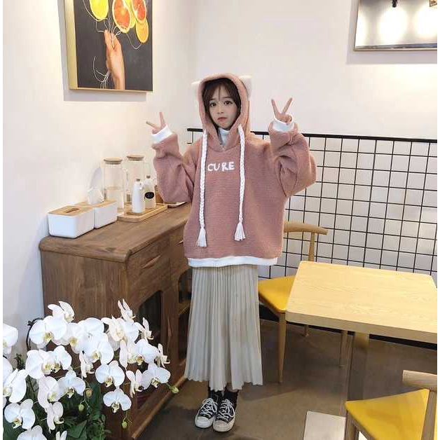Áo Hoodie Len Cừu Tay Dài Dáng Rộng Thêu Họa Tiết Xinh Xắn Phong Cách Hàn Quốc Cho Nữ | BigBuy360 - bigbuy360.vn