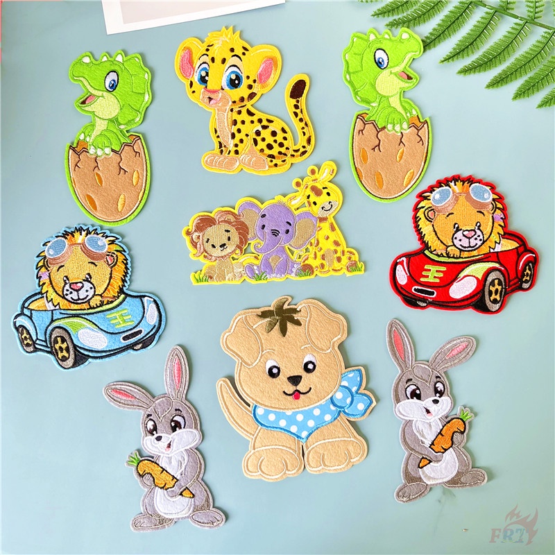 ☸ Sticker Ủi Thêu Hình Sở Thú Hạnh Phúc - Thỏ / Sư Tử / Chó / Khủng Long / Da ☸ 1 Miếng Dán Ủi Quần Áo Hình Động Vật Hoạt Hình