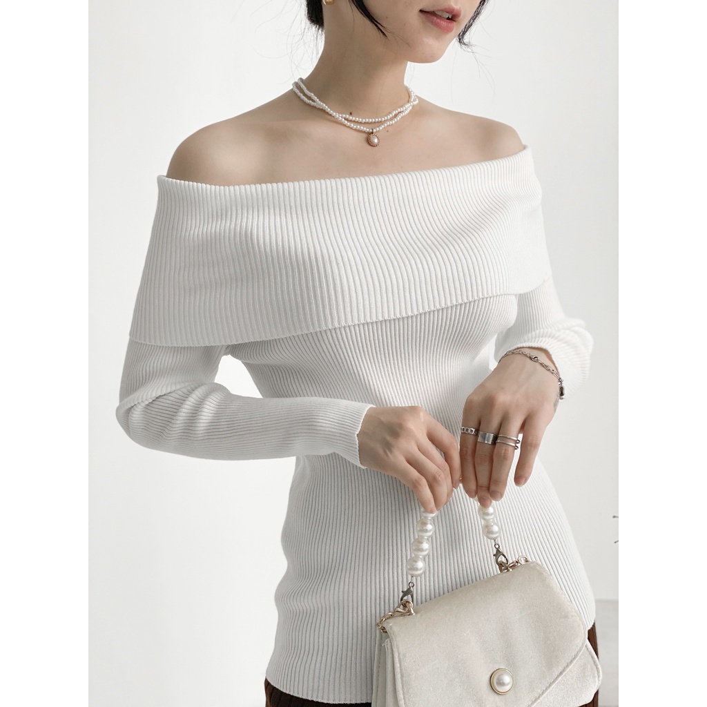 Áo len nữ trễ vai tay dài dáng ôm thời trang ulzzang Hàn Quốc Fmstyle Saigon 21ALU11EP0502