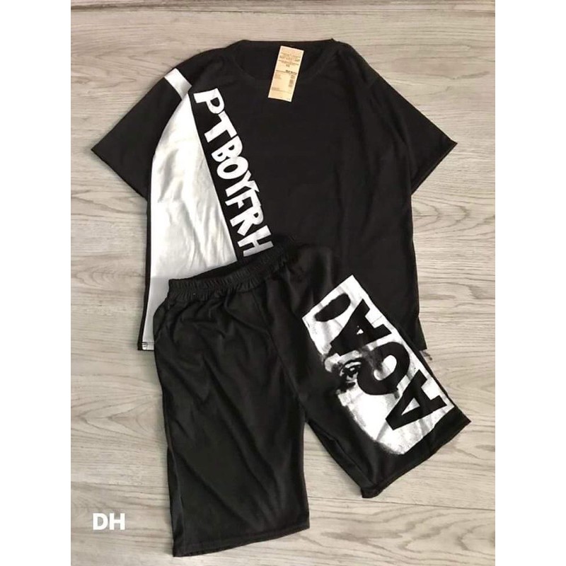 bộ thun hè nam siêu ngầu phối đen trắng Dh