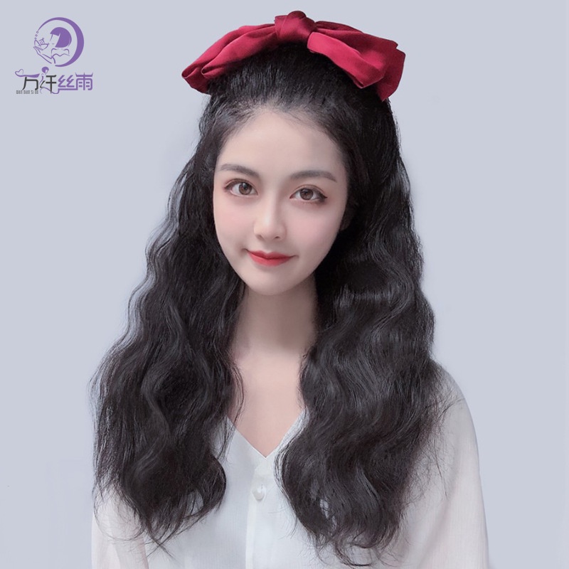 Women's wig with bow tie with a ponytail long hair with a ponytail women's wig with a large bow bow braided ponytail