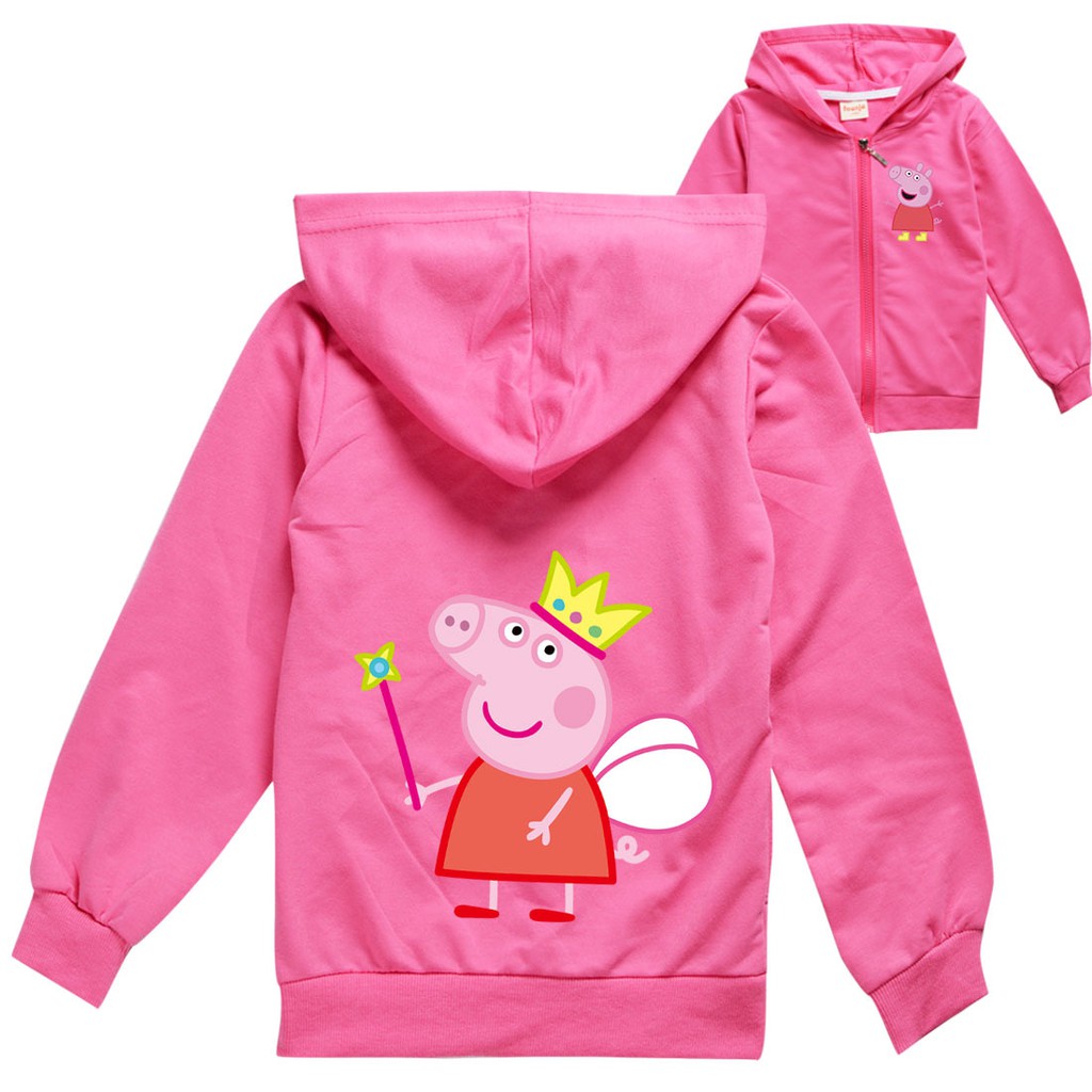 Áo Khoác Tay Dài Khóa Kéo Chất Liệu Cotton Họa Tiết Hoạt Hình Heo Peppa 2021 (100Cm ~ 170cm)