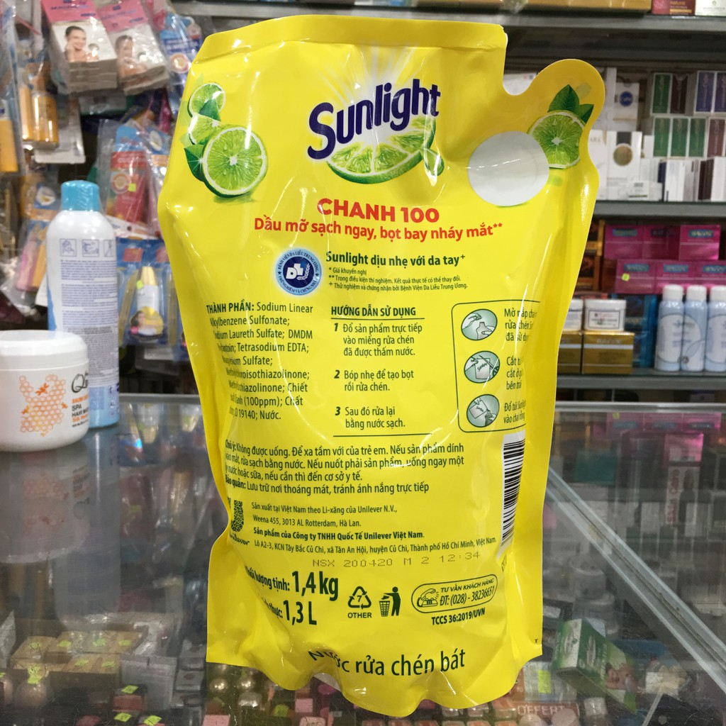 Nước rửa chén Sunlight Chanh 100 chiết xuất chanh tươi túi 1.4kg