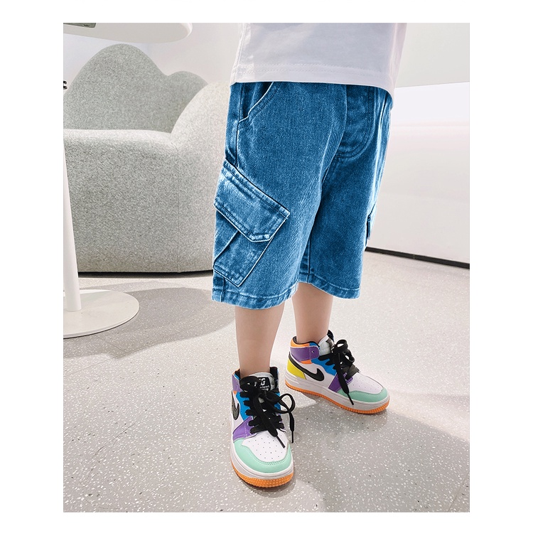 Quần jean lửng bé trai. Quần bò ngố cho bé. Màu Xanh. 14kg-35kg