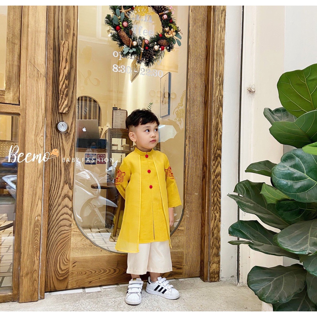 Set bộ áo dài Beemo cho bé bé gái từ 1 đến 6 tuổi tay thêu song hổ 2 màu 21D106