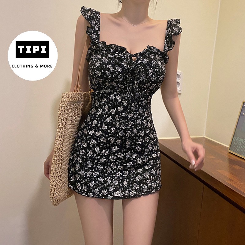 Bikini đi biển 1 mảnh sexy đen hoa nhí | BigBuy360 - bigbuy360.vn