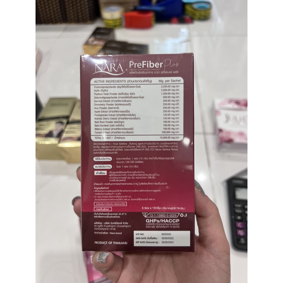 Hộp 5 Gói Thạch Giảm Cân Prefiber Plus Nara Thái Lan Chính Hãng
