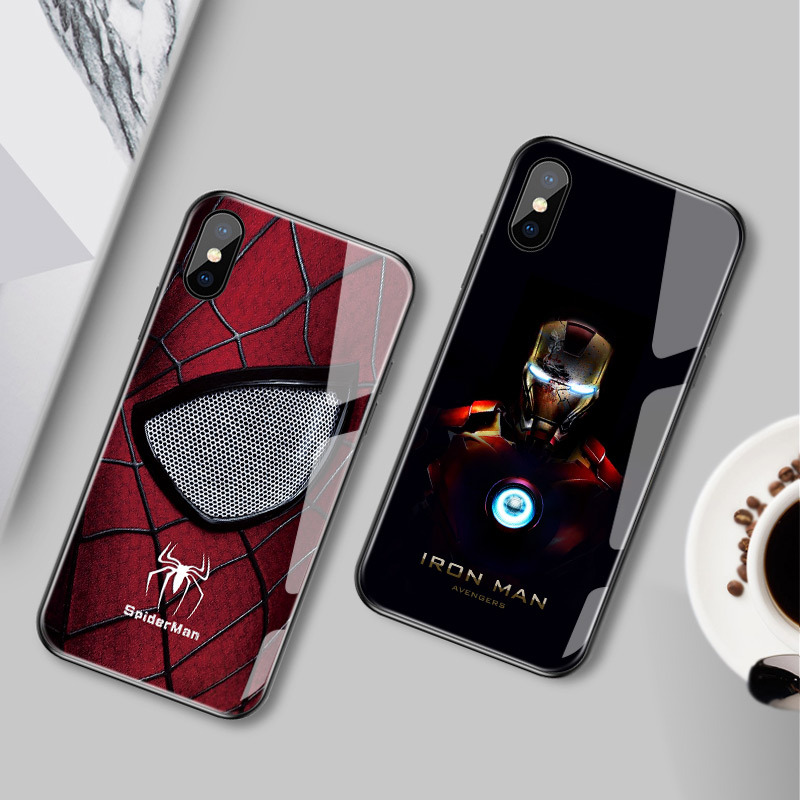 Ốp điện thoại họa tiết captain america / iron man / nhện có đèn led phát sáng cho iphone xr x se2