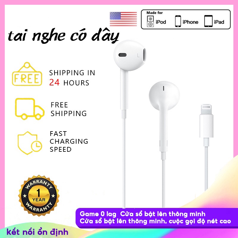 【Bh 12 Tháng】Tai nghe dây nhét - Tai nghe có giắc cắm micrô và cổng Lightning - Cho iOS