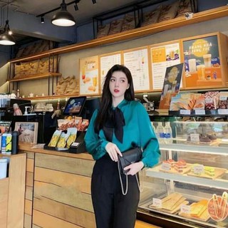 SÉT ÁO SƠ MI LỤA CỔ NƠ MÌ QUẦN CHÉO THÁI
