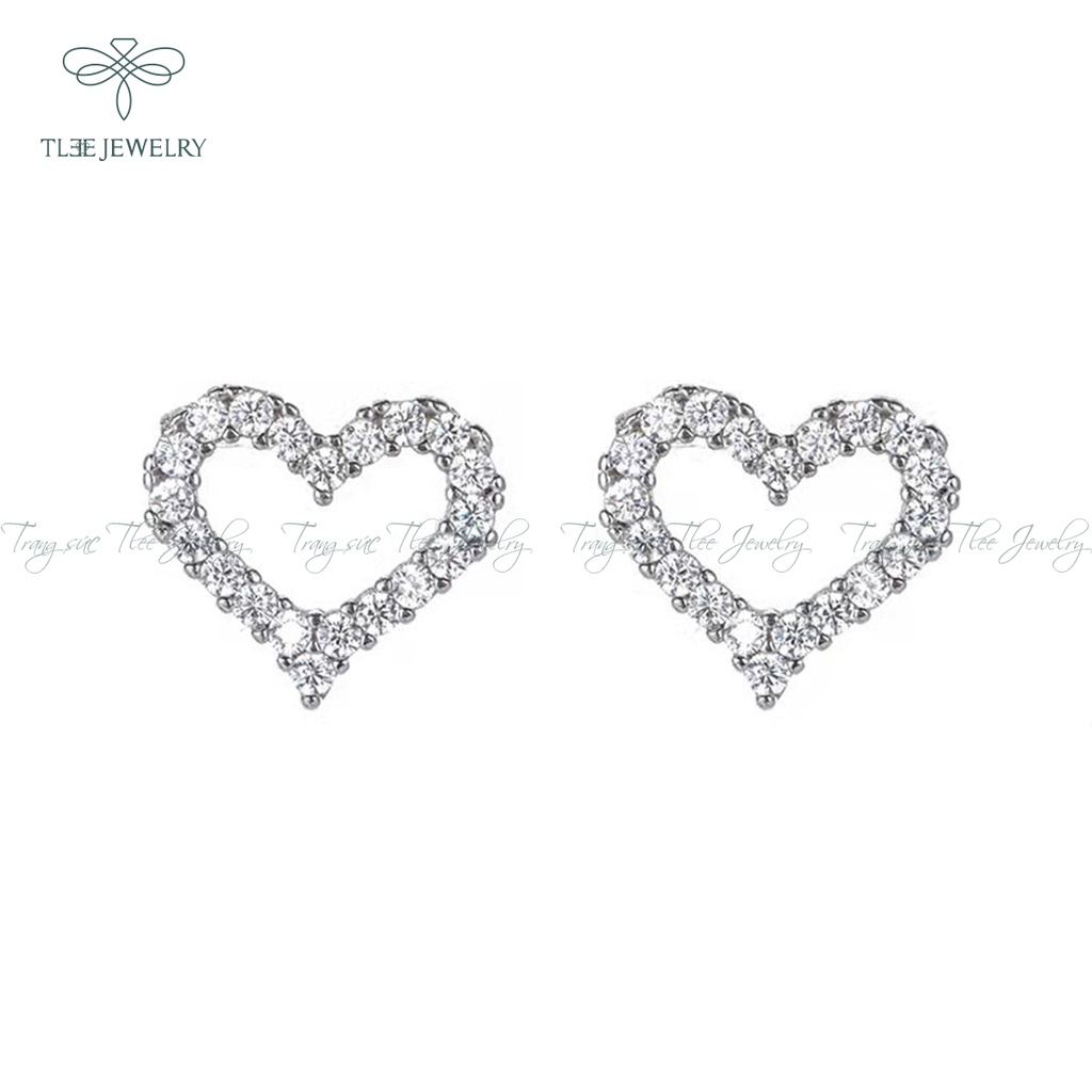 Khuyên tai bạc nữ TLEE tim rỗng nạm đá nhỏ viền lấp lánh NCJ B0198