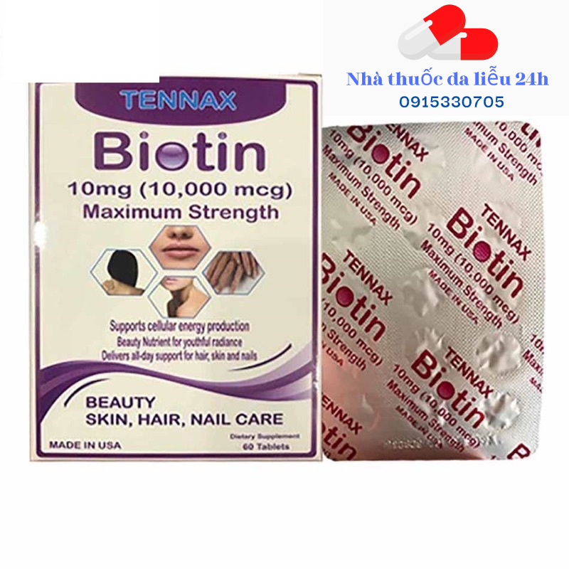 Viên Uống Đẹp Da , đẹp tóc Tennax Biotin 10,000mcg hộp 60v - Nhà Thuốc Da Liễu 24h