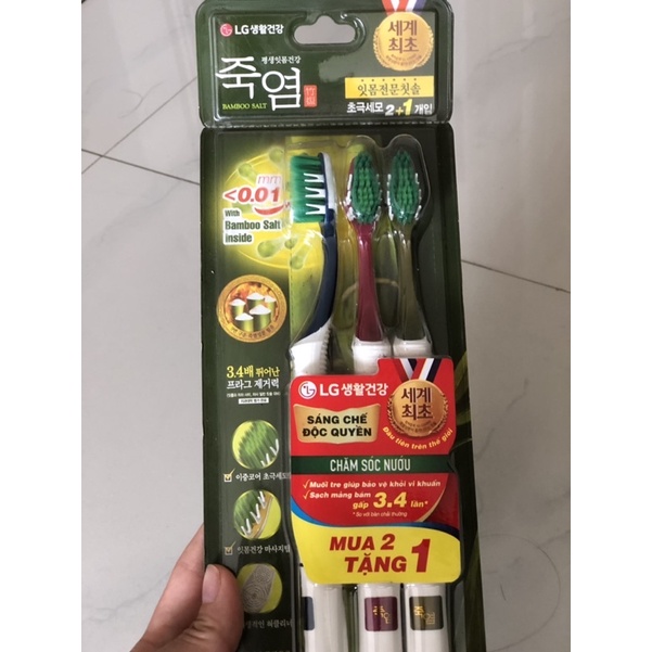 Bộ 3 Bàn Chải Bamboo Salt Inside 2in1 Của LG Hàn Quốc Chăm Sóc Nướu Và Răng