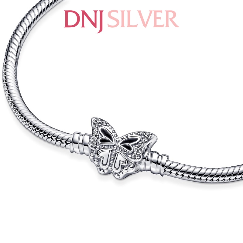 Vòng tay bạc 925 cao cấp - Mẫu vòng Butterfly Clasp Snake Chain, có thể mix thêm hạt charm vào vòng theo ý thích