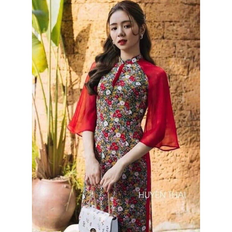 Áo dài hoa tay phối cao cấp