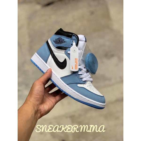 Giày jordan xanh dương cao da thật hàng 11  ,  Giày thể thao jd1 cao cổ nam nữ sneaker cao cấp full box