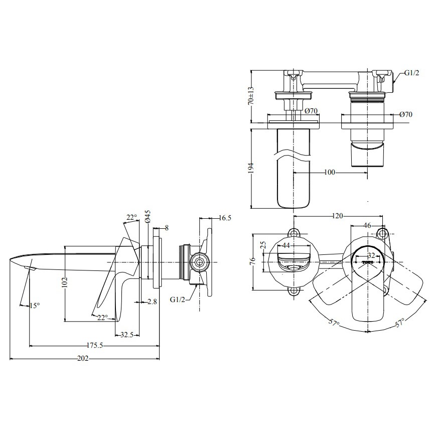 Vòi Lavabo TOTO TLG04309B Nóng Lạnh Gắn Tường