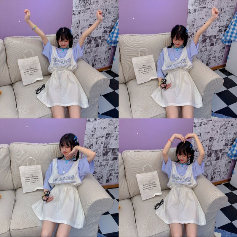 Đầm Thun Ngắn Tay Phối Dây Rút Thời Trang Cho Nữ