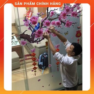 Decal đào mai 3D dán tường,dán kính khổ lớn