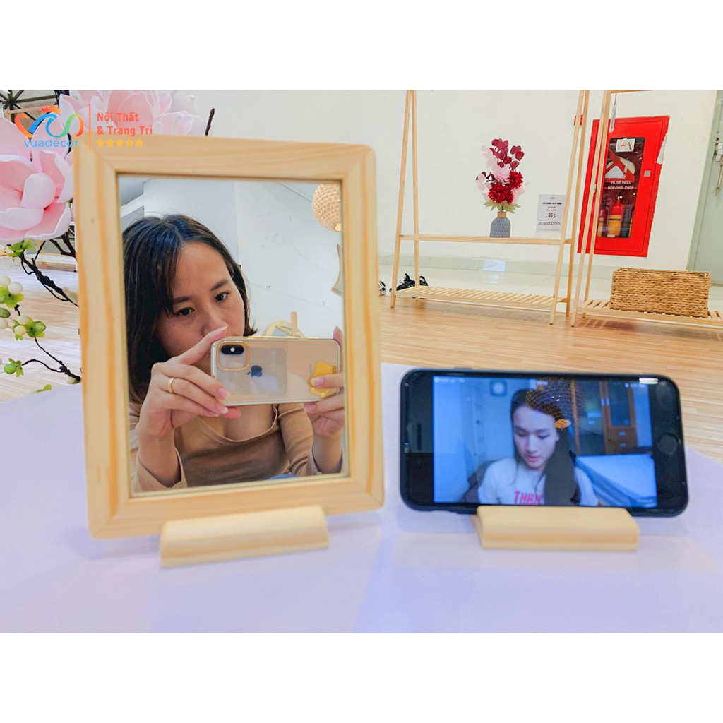 ( HỎA TỐC 1-2H) Gương Trang Điểm Để Bàn Vuadecor Phong Cách Hàn QUốc Khung Gỗ - Mini Mirror