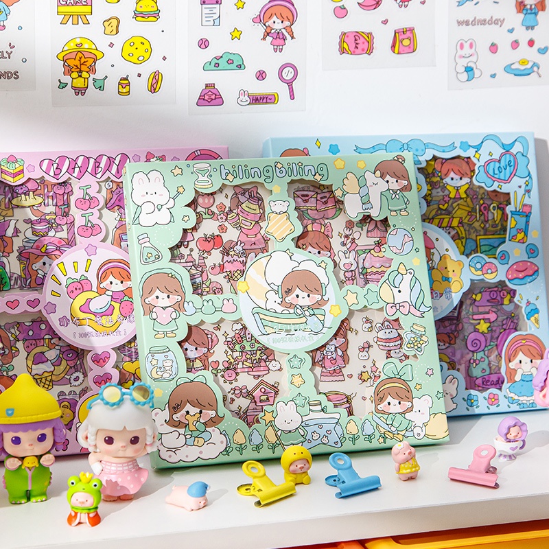 Set chiết 10 tấm sticker hình dán trang trí vuông 8*8cm cute/ vintage.