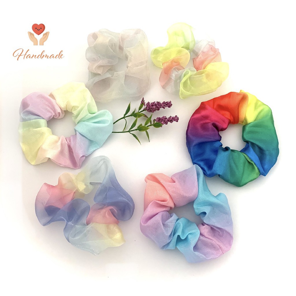 [Mã FAGOGO giảm 12% đơn 99K] Cột tóc vải scrunchies màu cầu vòng