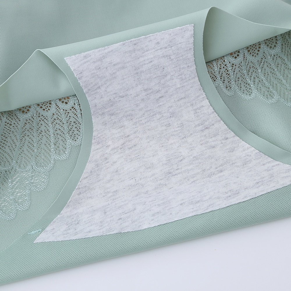 Quần Lót Cotton Lụa Lạnh Không Đường May Màu Trơn Lưng Vừa Phối Ren Gợi Cảm Cho Nữ