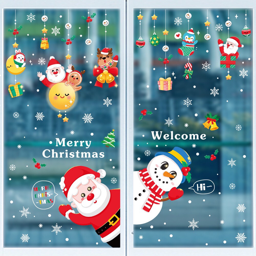Decal trang trí Noel Hít Tĩnh Điện - Cùng những người bạn đón Noel năm 2022 ( Combo 2 tấm )