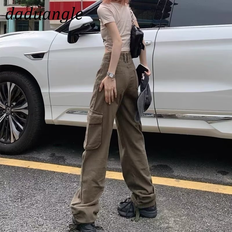 Quần dài ống rộng thiết kế nhiều túi phong cách trẻ trung đơn giản kiểu Mỹ