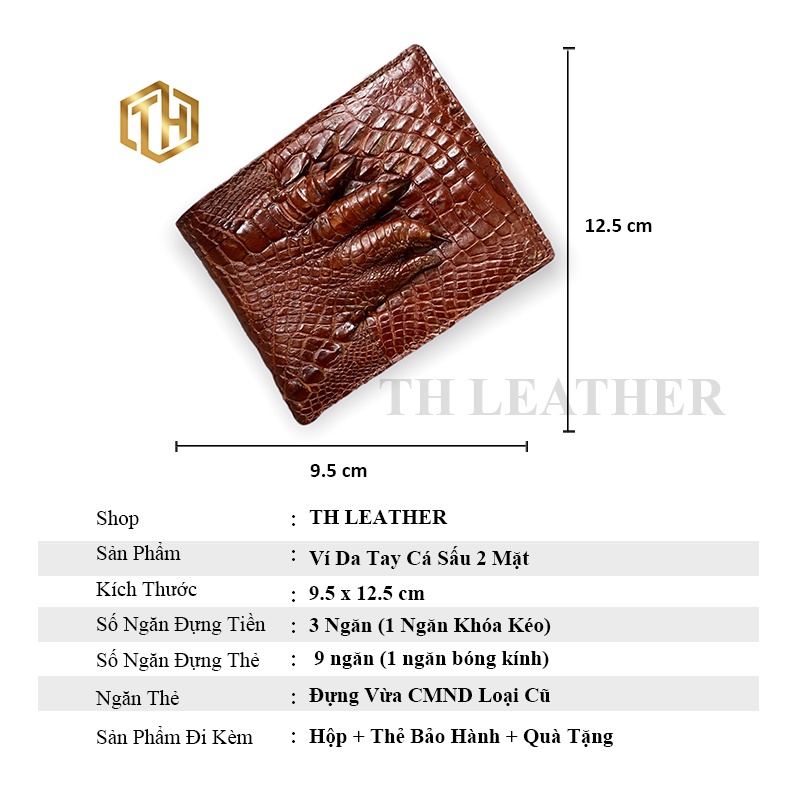 Ví Da Tay Cá Sấu 2 Mặt, Bóp Nam Da Cá Sấu Thật Màu Nâu Đỏ, Da Cá Sấu Đúng Tuổi Siêu Mềm, Kiểu Dáng Ngang, BH 24 tháng