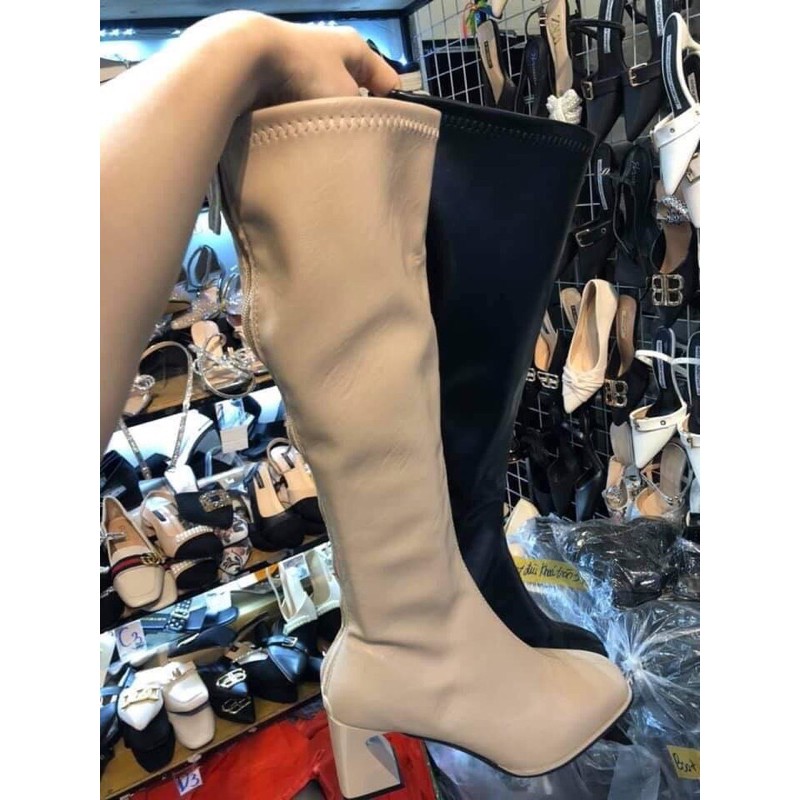 boot da mềm hai màu đen, nâu